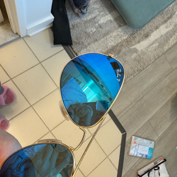 Ray-Ban Gold Frame Sunglasses with Blue Polarized Lenses - Picture 7 of 7